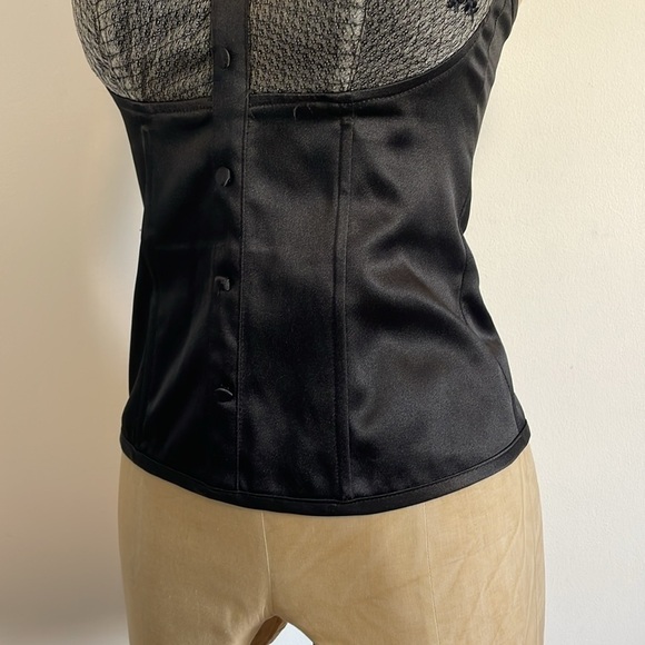 Y2K Lace Bustier Top Medium Black Button Satin Corset Boning CottonExpress - Picture 6 of 14